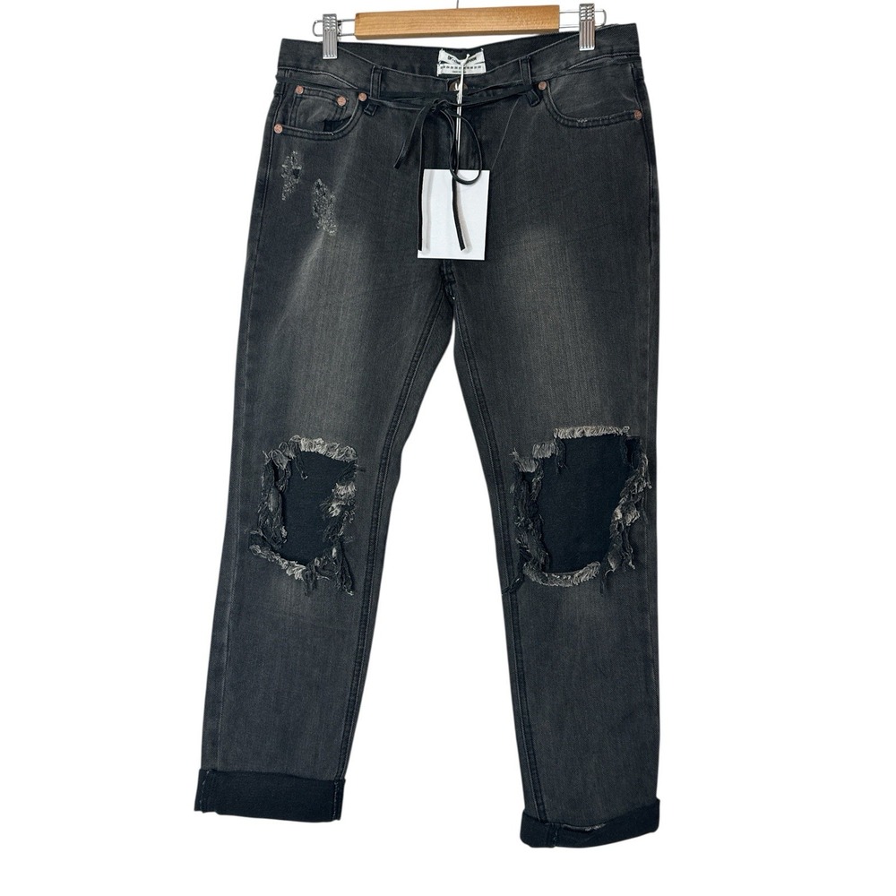 One Teaspoon‎ Baggies Jeans Women Size 27 Black Distressed Bohemian Straight New